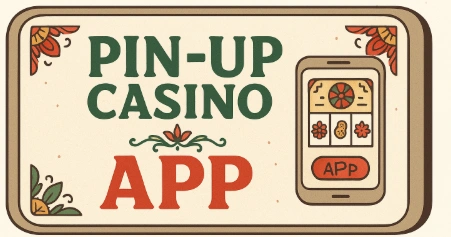 Illustration showing a horizontal smartphone with the Pin-Up Casino Bangladesh mobile interface, decorated with ethnic Bangladeshi motifs in green, red, and gold, and the text “Pin-Up Casino App” on a white background.